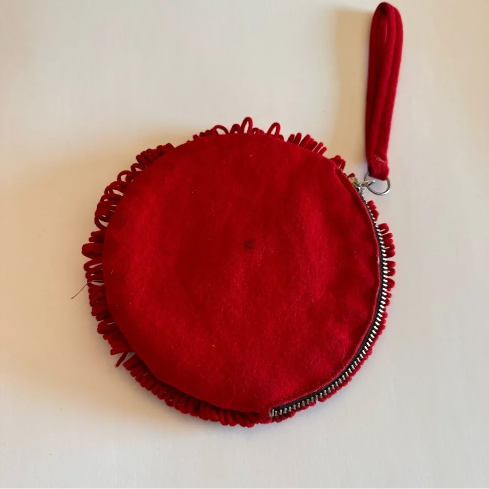 WICKED Poppy Vintage OOAK Round Red Boho Wristlet